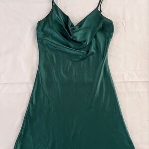 Emerald Satin Slip Dress - Fashion Nova (M)